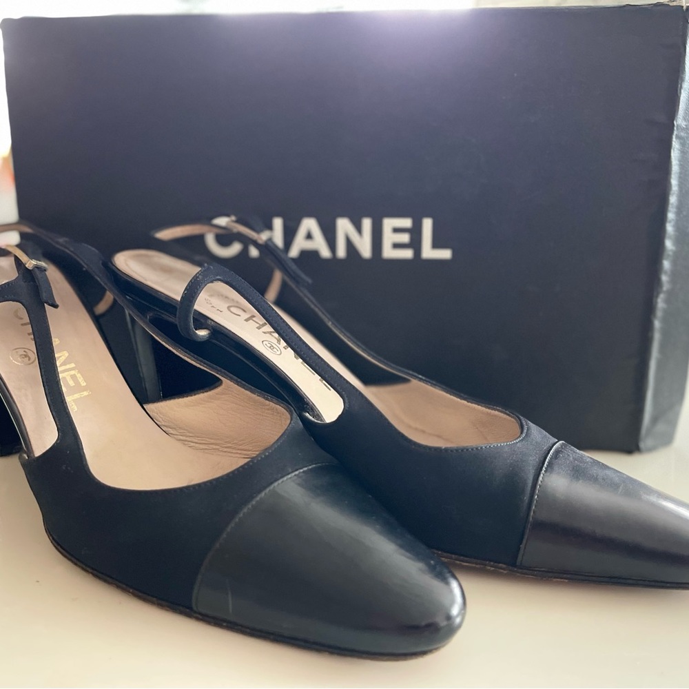 CHANEL sling back heels.  Classic and so stylish.